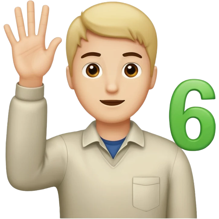 A guy with his hand up and the number 6 and the 7 on the other emoji