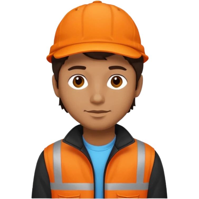 Kindly Keyin (male) with dark brown hair, orange cap and shirt, black jacket emoji