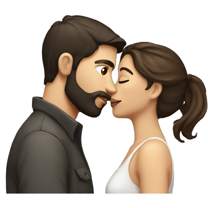 Light brunette girl Kissing boy with dark hair and beard emoji