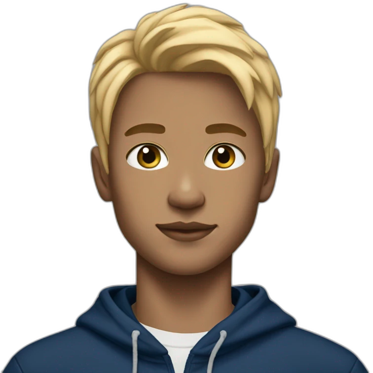Strong Boy with a black puma hoodie And blue shorts And blonde hair emoji