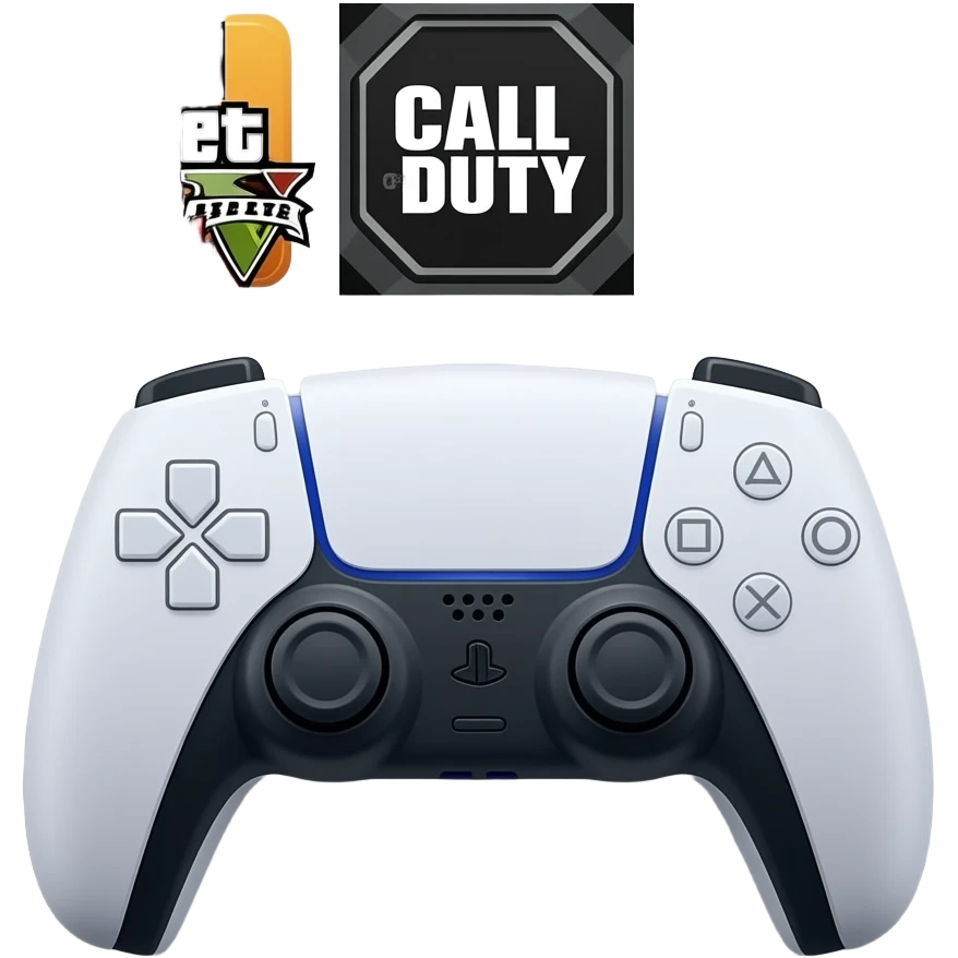 icone avec a l interieur des icone de jeu grand theft auto 5  call off duty et dragon ball z et ubien ecritne mannette ps5 devant emoji