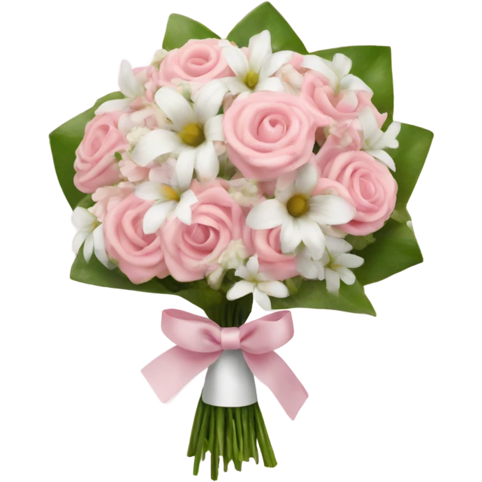 light pink bow tied on light pink and white flower bouquet  emoji