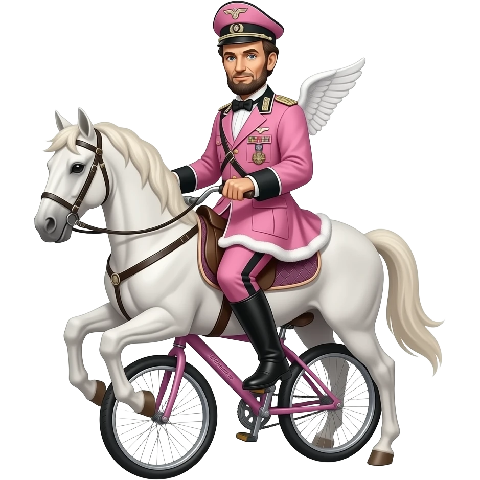 cinematic realistic - Abraham Lincoln in a pink German World War II uniform rides Madonna in SM gear on a unicykle emoji
