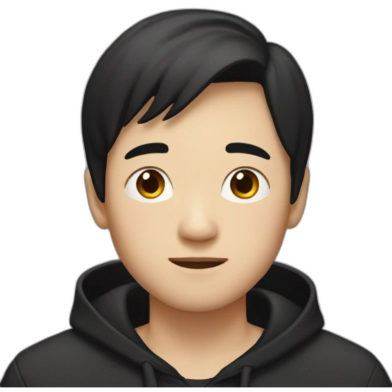 A mature Chinese boy with black hair wearing black hoodie emoji