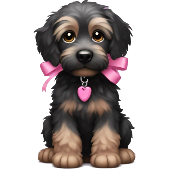 scruffy black puppy pink ribbon  emoji