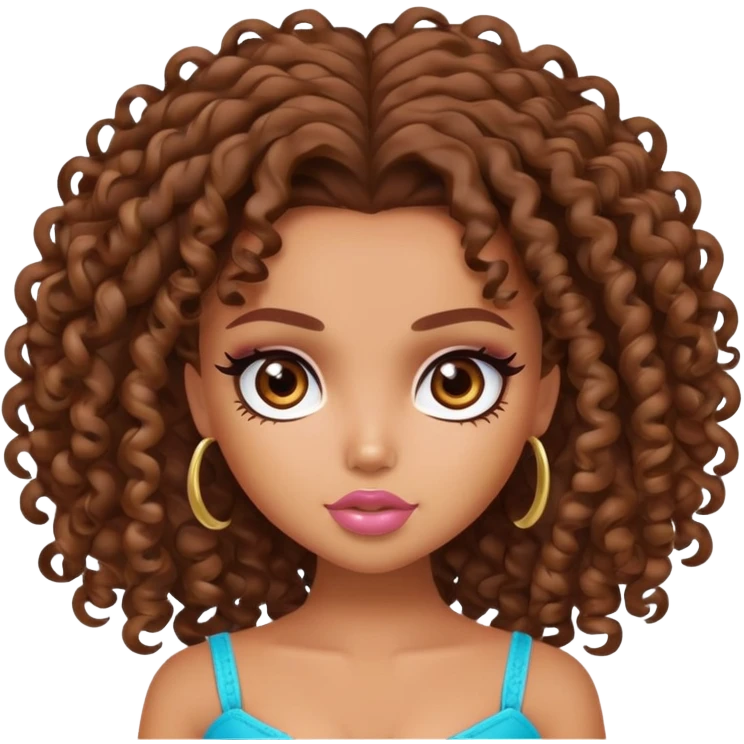 pretty bratz baddie, tan skin, curly brown hair, brown eyes emoji