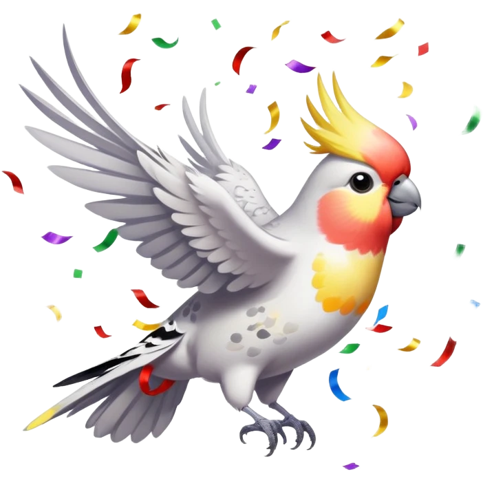 cockatiel bird flying with confetti arount it  emoji