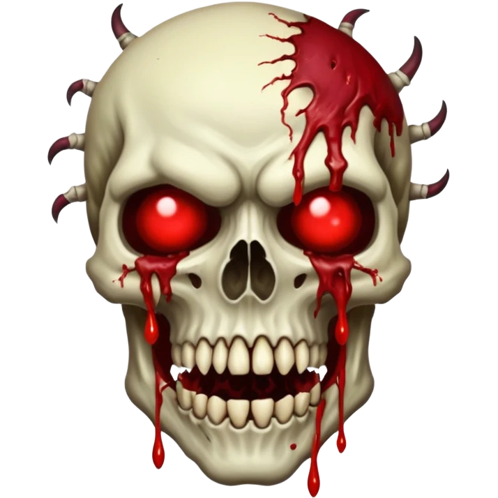 A Hideous mutated monster covered in rotton flesh and bloodin the style of your bleeding skull art, full body. Final boss character emoji
