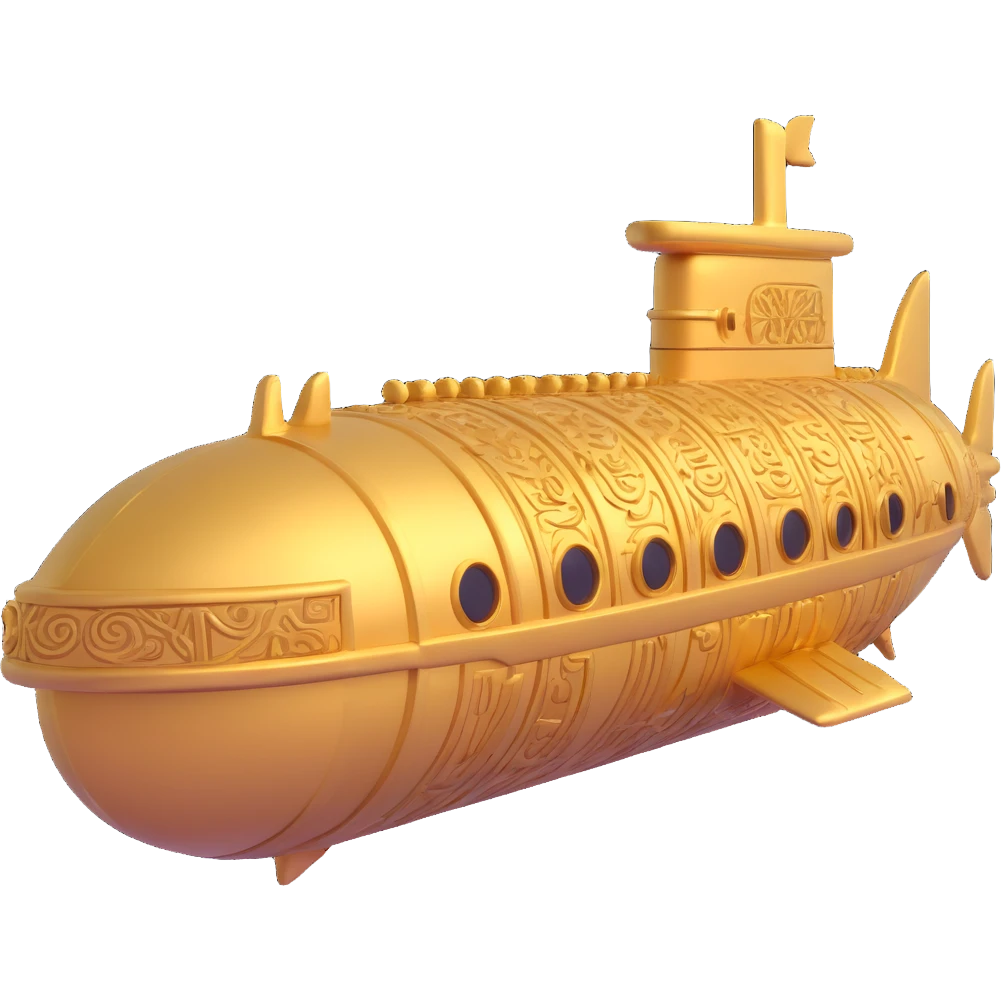 ancient Anunnaki golden submarine underwater with cuneiform carvings and ornate details emoji