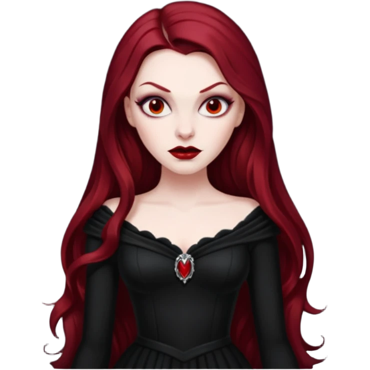 Vampira with long dark red hair emoji