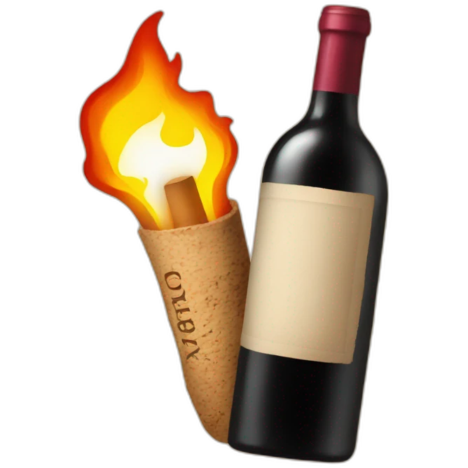 a bottle of wine with a rag as a cork on fire emoji