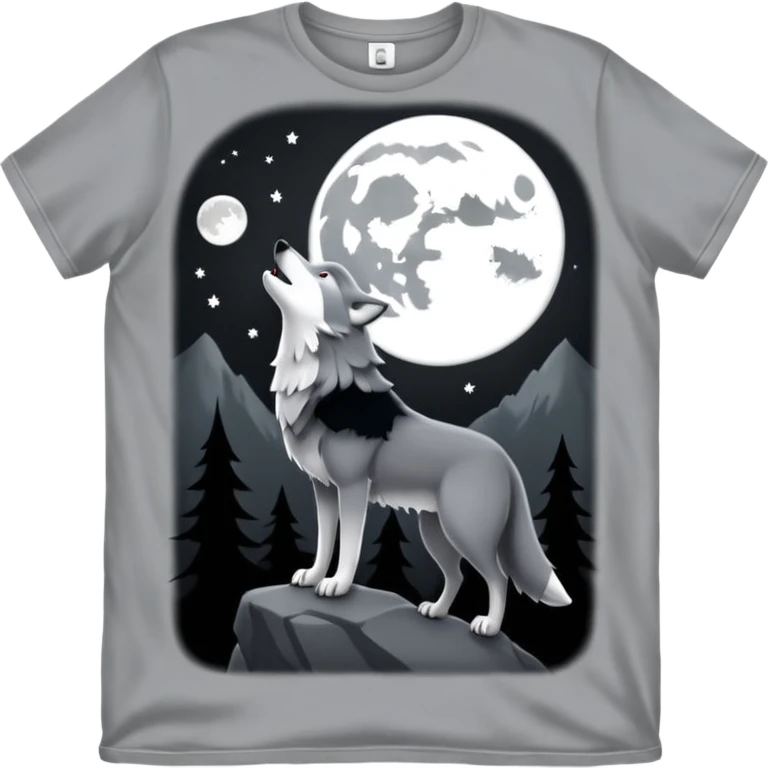 A grey tshirt wth a wolf howling at the moon on it emoji