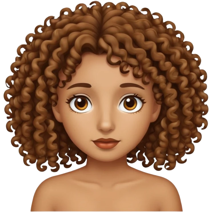 crie um emoji de uma menina bronzeada, que tem o cabelo cacheado, olhos castanhos, nariz com traço negroide e uma boca média  emoji