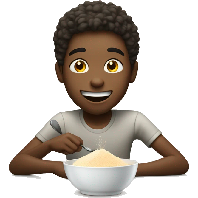 boy enjoying meal with powder whithe emoji