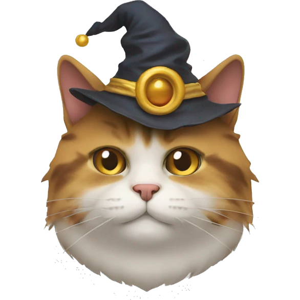 Fat cat head with a wizard hat emoji