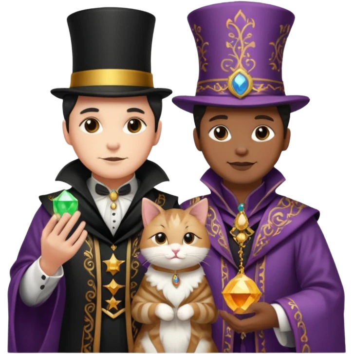 magician couple and their pet cat emoji