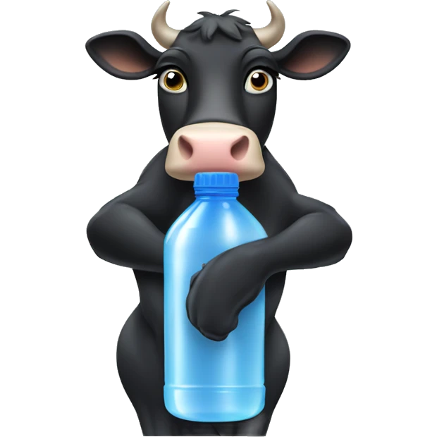 Black cow holding a water bottle emoji