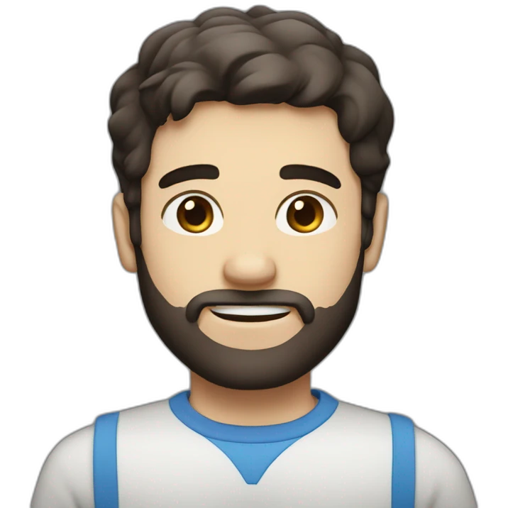 a small and thin white guy with dark hair blue eyes and a little beard emoji