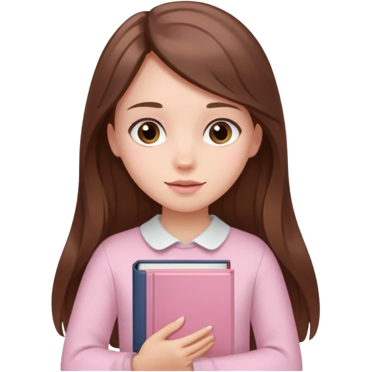 girl with fair skin and long brown hair holding a closed pale pink book emoji