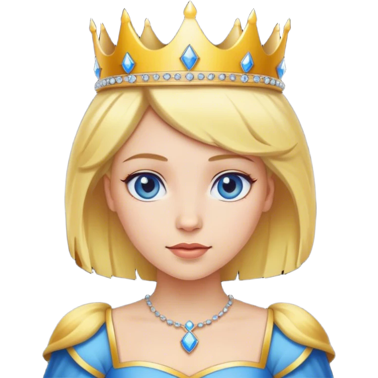 short yellow hair princess with crown and light skin and blue eyes emoji
