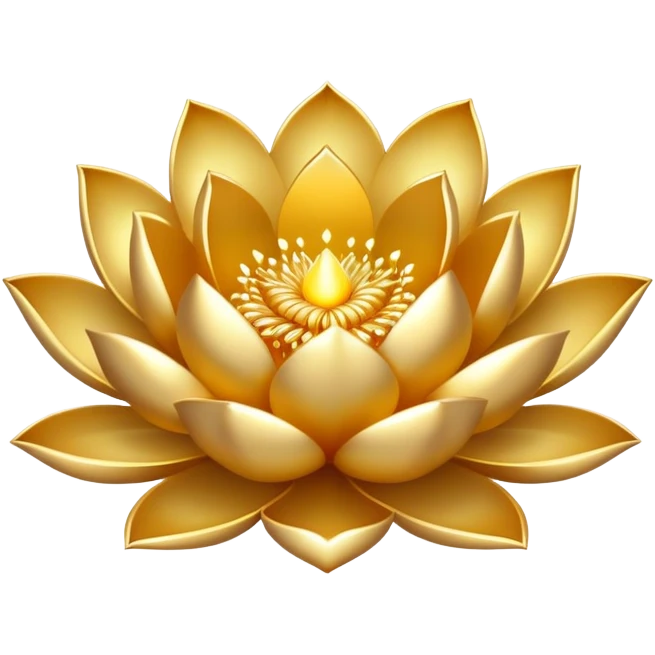 Emoji of a golden lotus flower with shimmering petals and a mystical glow. Tiny golden sparks float around it, symbolizing spiritual enlightenment. A pure white background. emoji