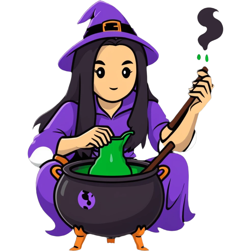 witch brewing potion in cauldron emoji