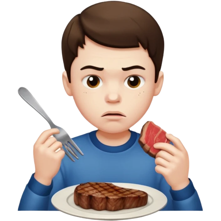 мальчик ест стейк и ему не нравится emoji