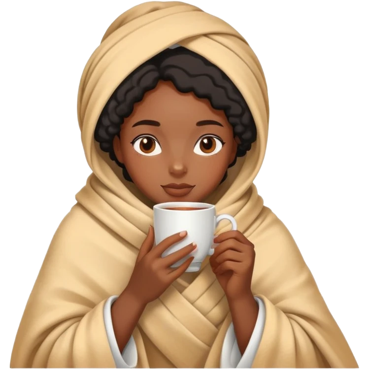 black girl wrapped in blanket drinking tea emoji