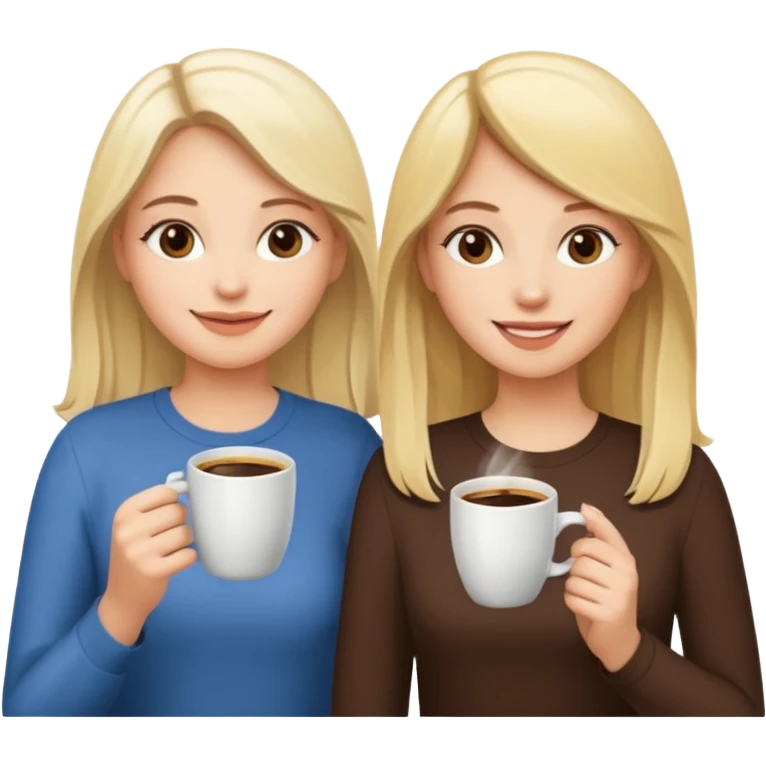 sisters drinking coffee one with blonde hair one with dark brown emoji