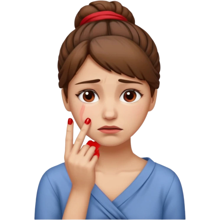 ["Sad woman with brown hair tied up, wiping away a tear."] emoji