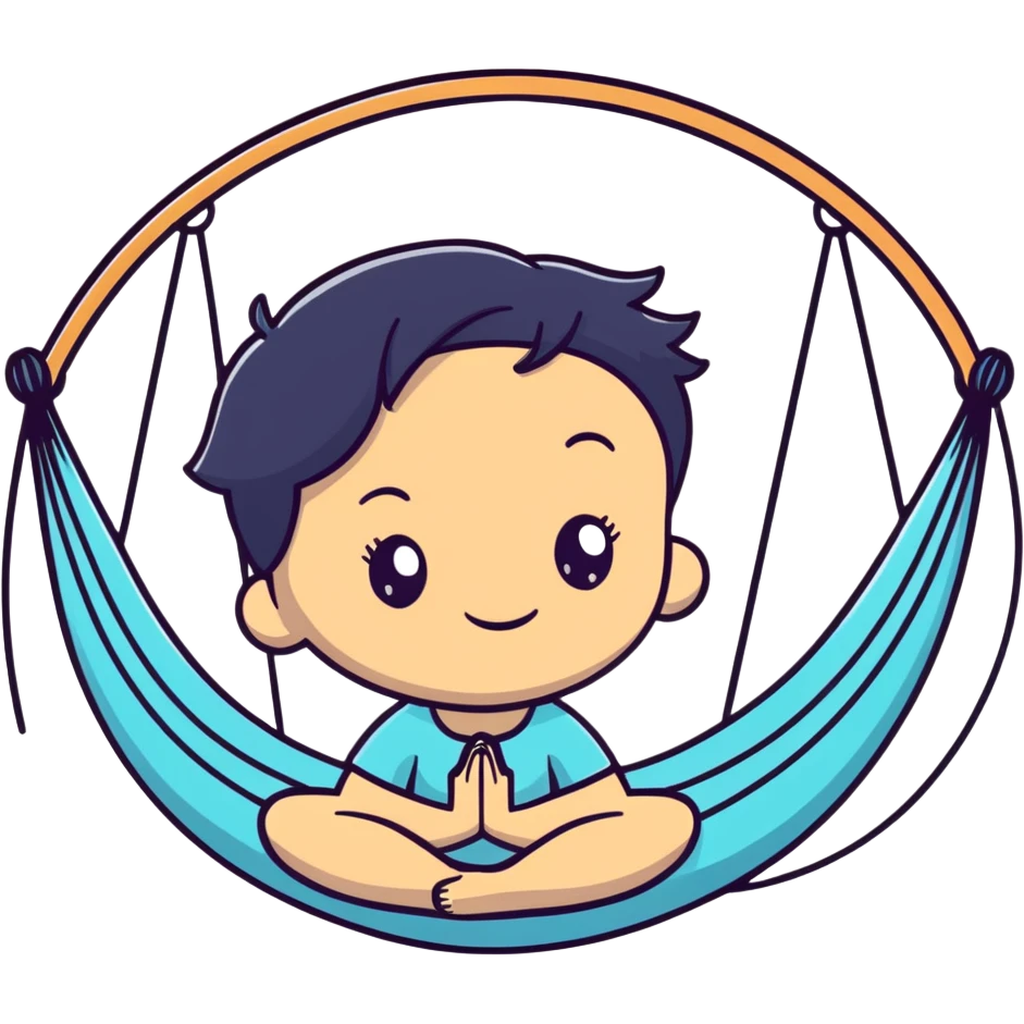 cartoon emoji of a quirky girl with short hair, strong outline, expressive face, vibrant accents, subtle Aquarius accent, silly expression, hint of yoga hammock, stars, playful and original emoji