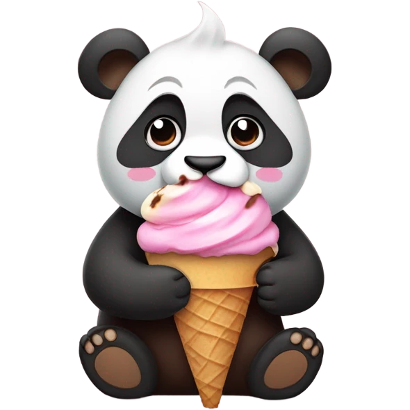 Panda eating ice cream and eating chocolate cake with chocolate milk  emoji