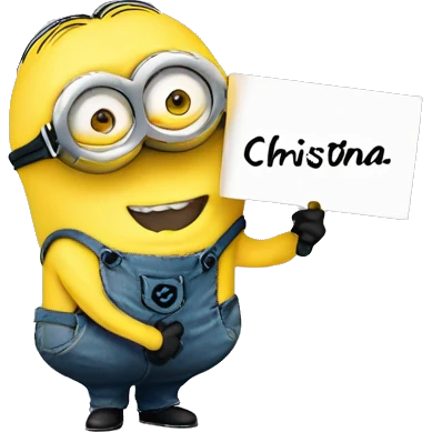 Minion holds a sign that says "I love Christina" emoji