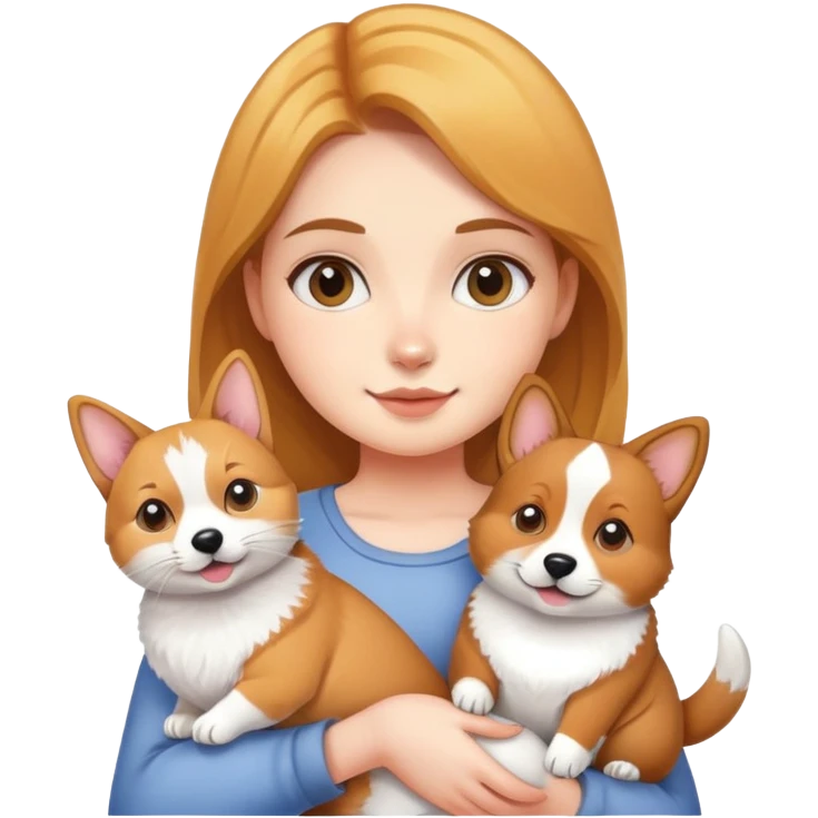 Girl holding a cat and a corgi emoji