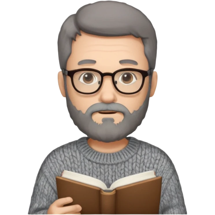 A man with a large gray beard, dark hair, and glasses, studying. emoji