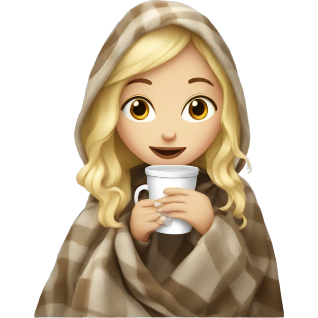 Blonde girl in blanket drinking coffee  emoji