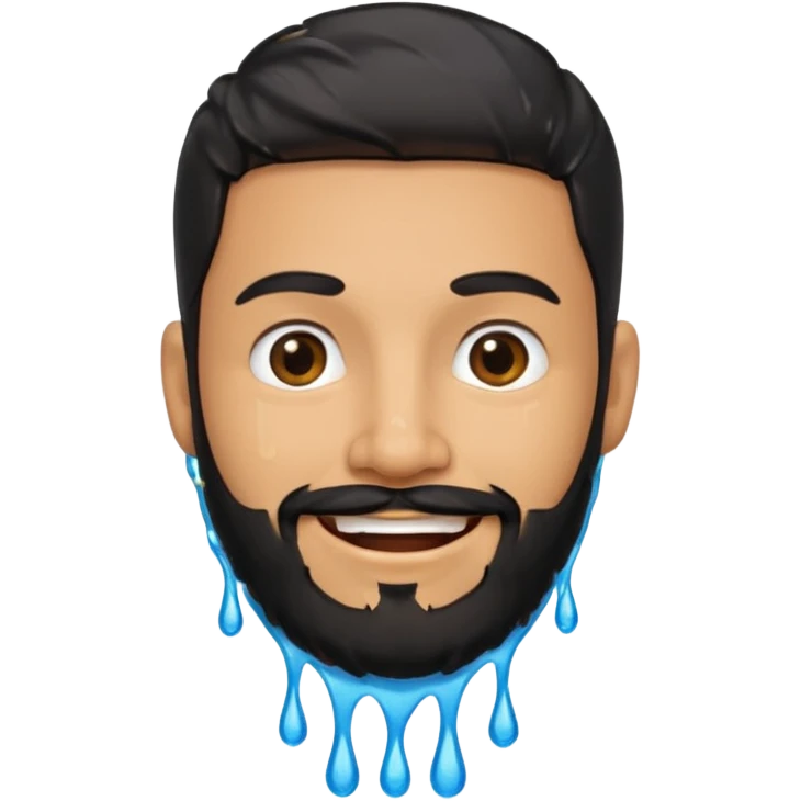 Smiling hispanic man with black beard that is dripping wet emoji