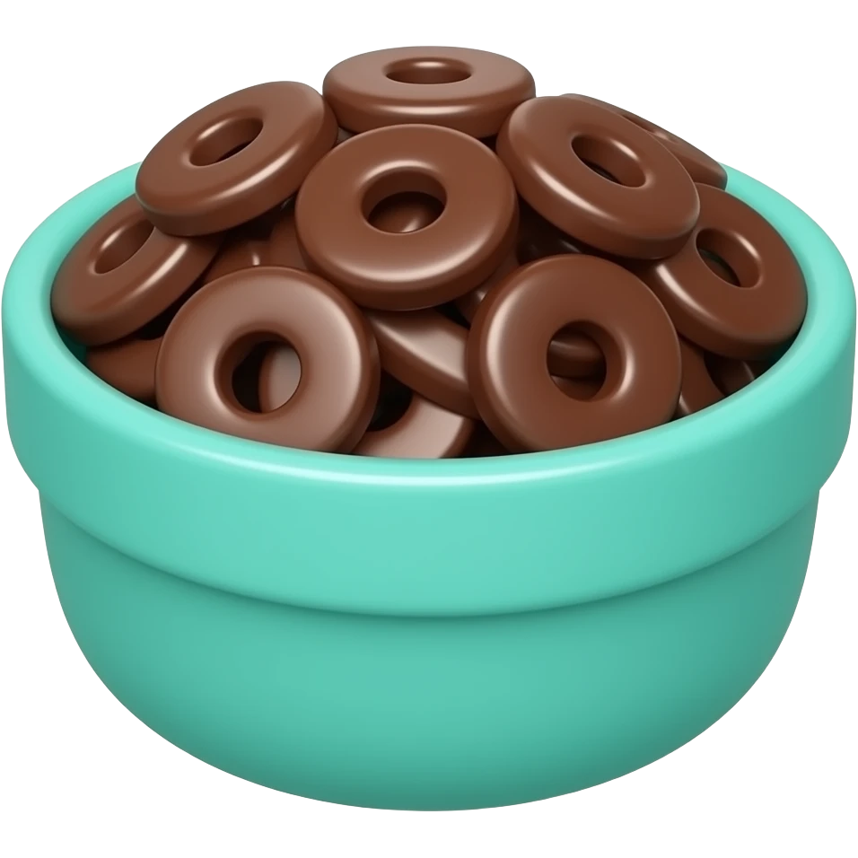 super realistic small teal bowl of chocolate circles emoji