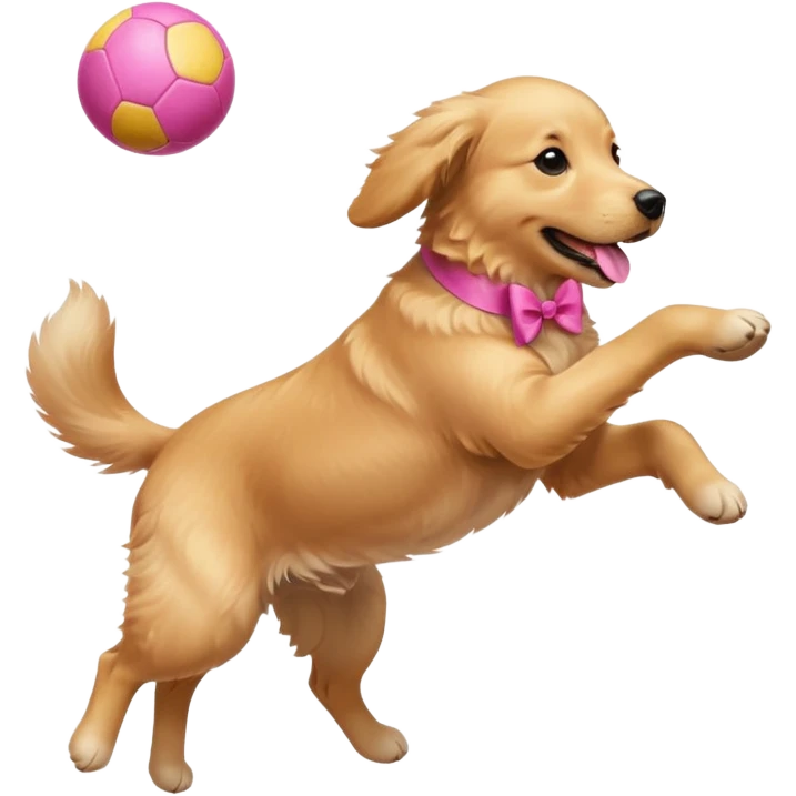 girly dog with a pink bow jumping in the air to catch a ball emoji