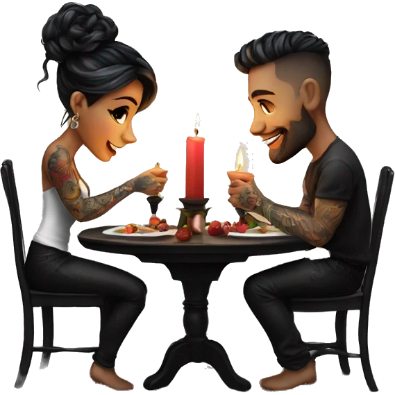 romantic candle light dinner for beautiful tattooed couple emoji