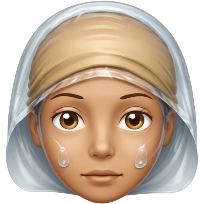 Human head completely wrapped in plastic wrap, air bubbles under surface. emoji