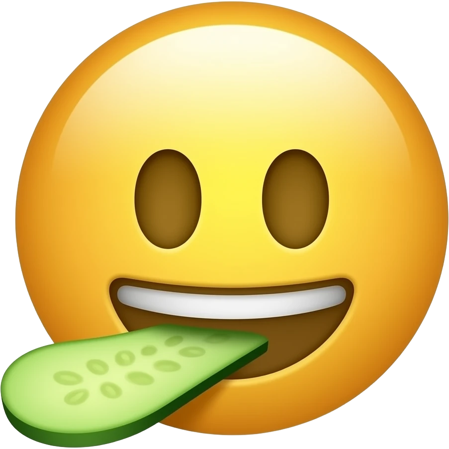 Yellow round glossy Emoji as a hooker, with a cucumber in its mouth emoji