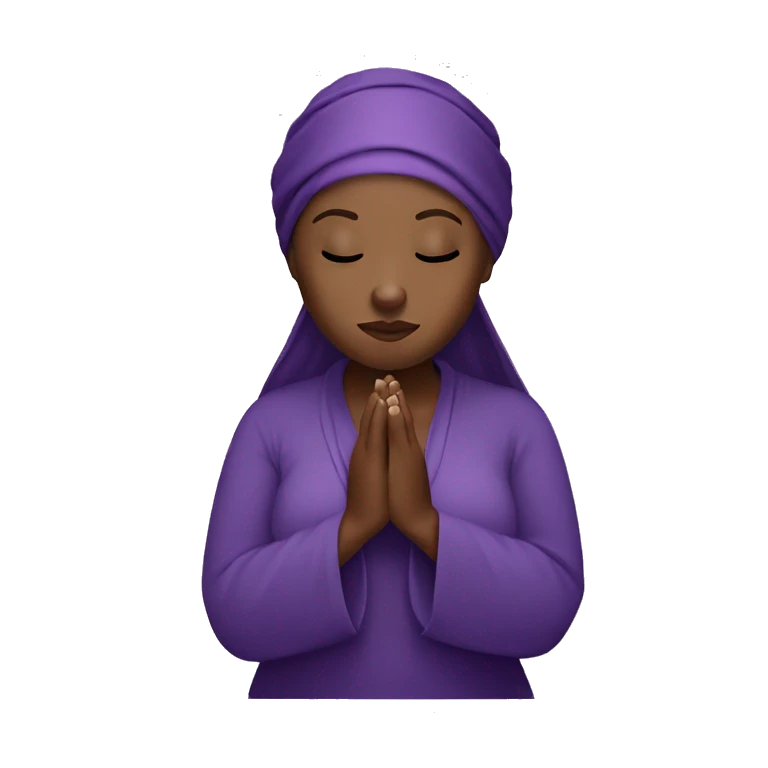 Dark Plus size woman praying with purple head wrap   emoji