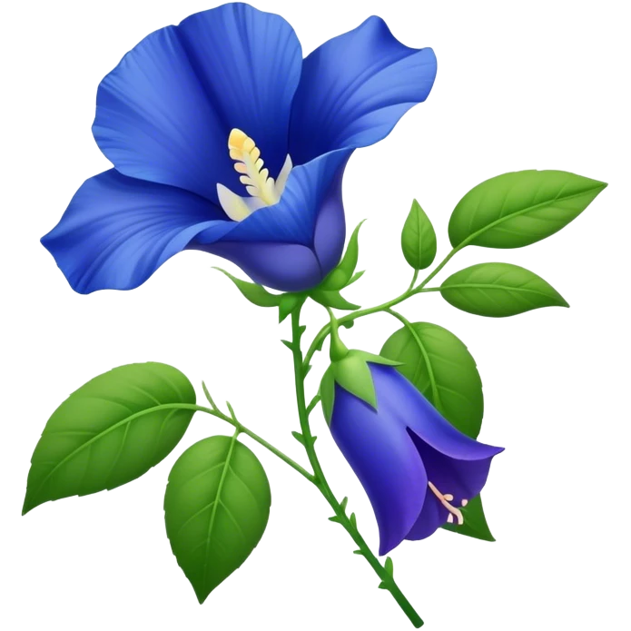 single Blue Butterfly Pea flower, stem, leaf emoji