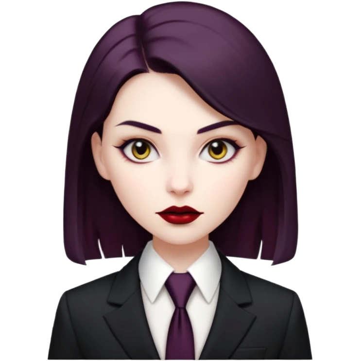{
      "type": "human",
      "look": "femal modern vampire, slick hairstyle, dark suit, loosened tie",
      "description": "a modern vampire with a slick hairstyle in a dark suit and loosened tie"
    } emoji