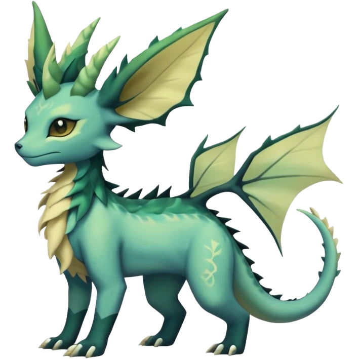 Gloomy dusky dull-colored ethereal elemental swampy Salandit-Leafeon-Vaporeon-hybrid-fusion (full body) emoji