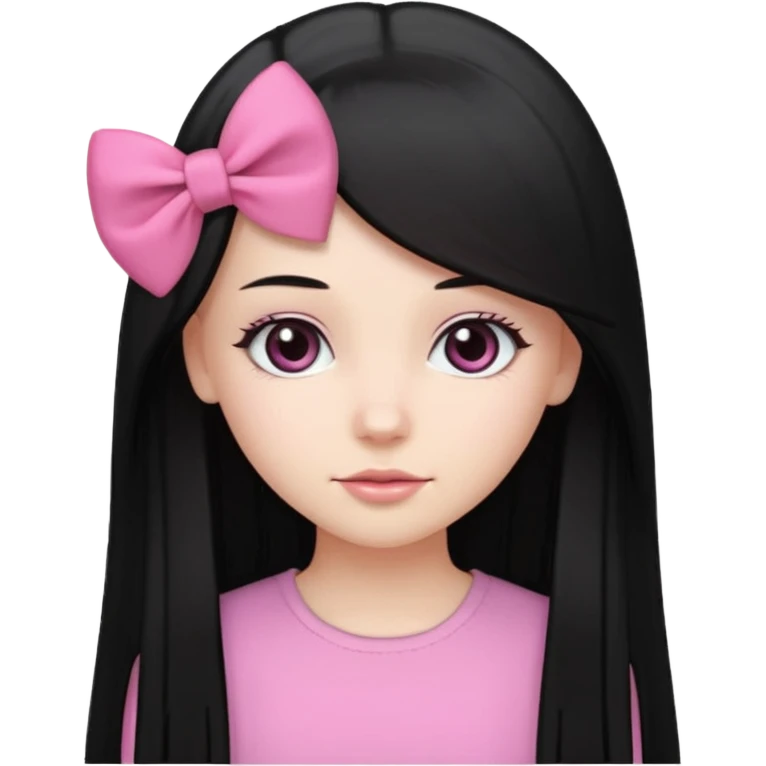 white girl, cute, black long straight hair, pink bow on side emoji