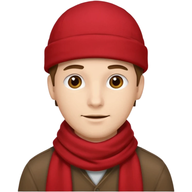 a man with red scarf, brown cap emoji