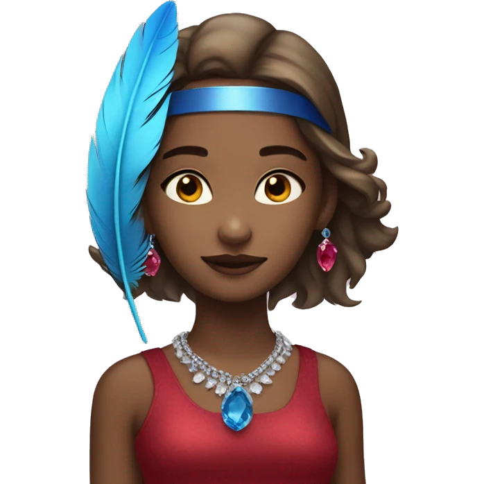 a girl wear ruby gem and a blue featherng emoji