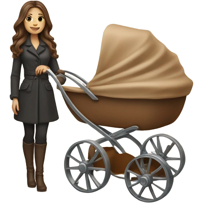 slavic beautiful mother with brown hair. next to caramel baby carriage emoji